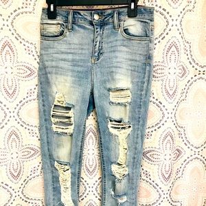 Cello Mid Rise Distressed White Wash Jeans
